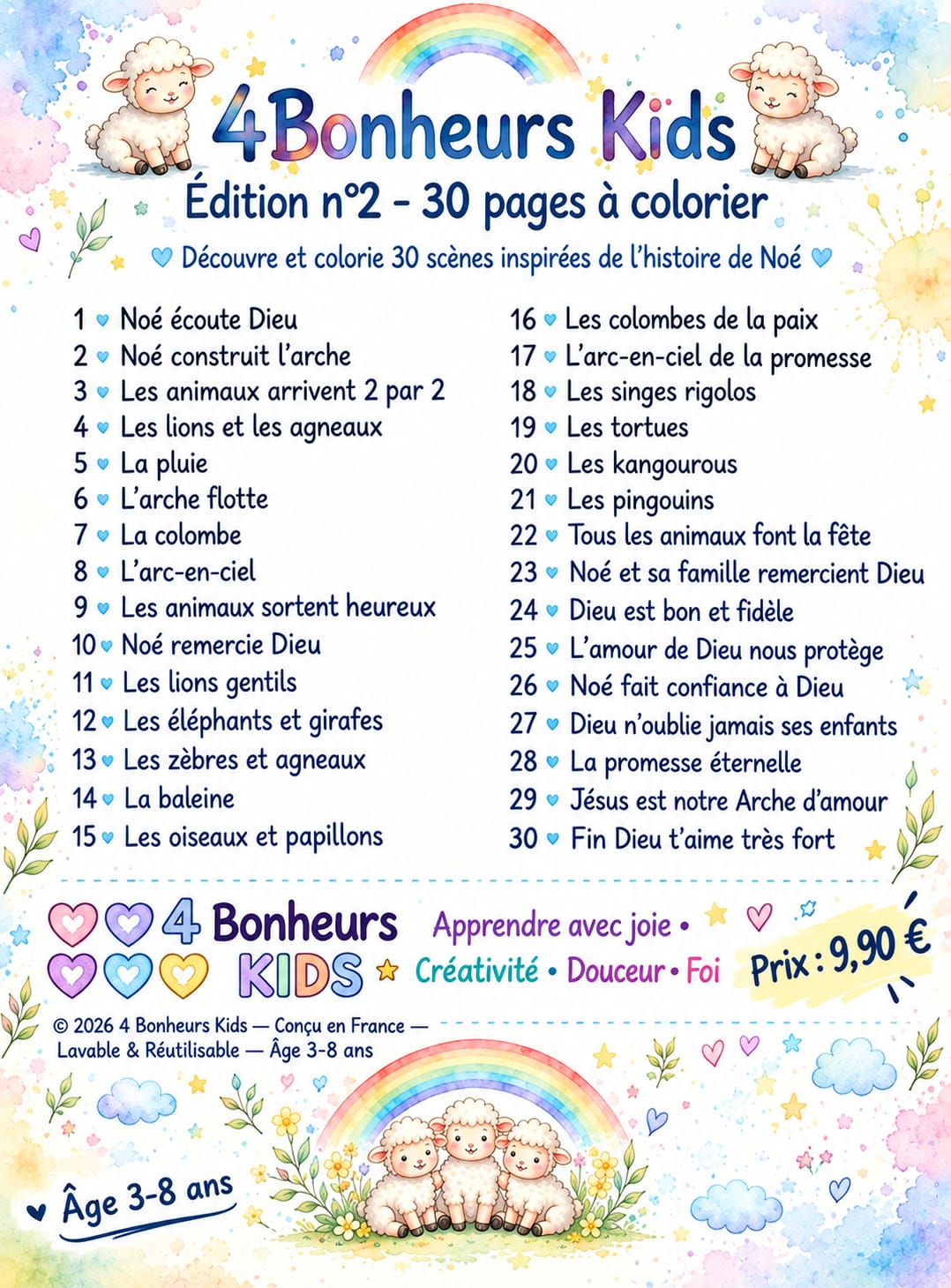 L'Arche de Noé et les Animaux de la Bible — Livre de coloriage chrétien 3-8 ans (30 dessins)