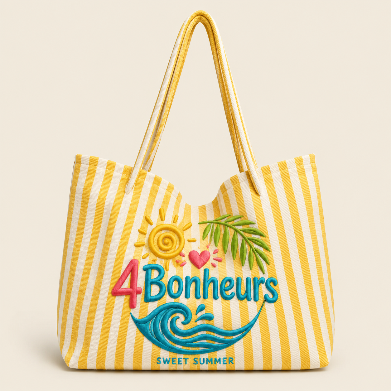 Sac de plage rayé brodé – Jaune | 4Bonheurs-Sweet Summer