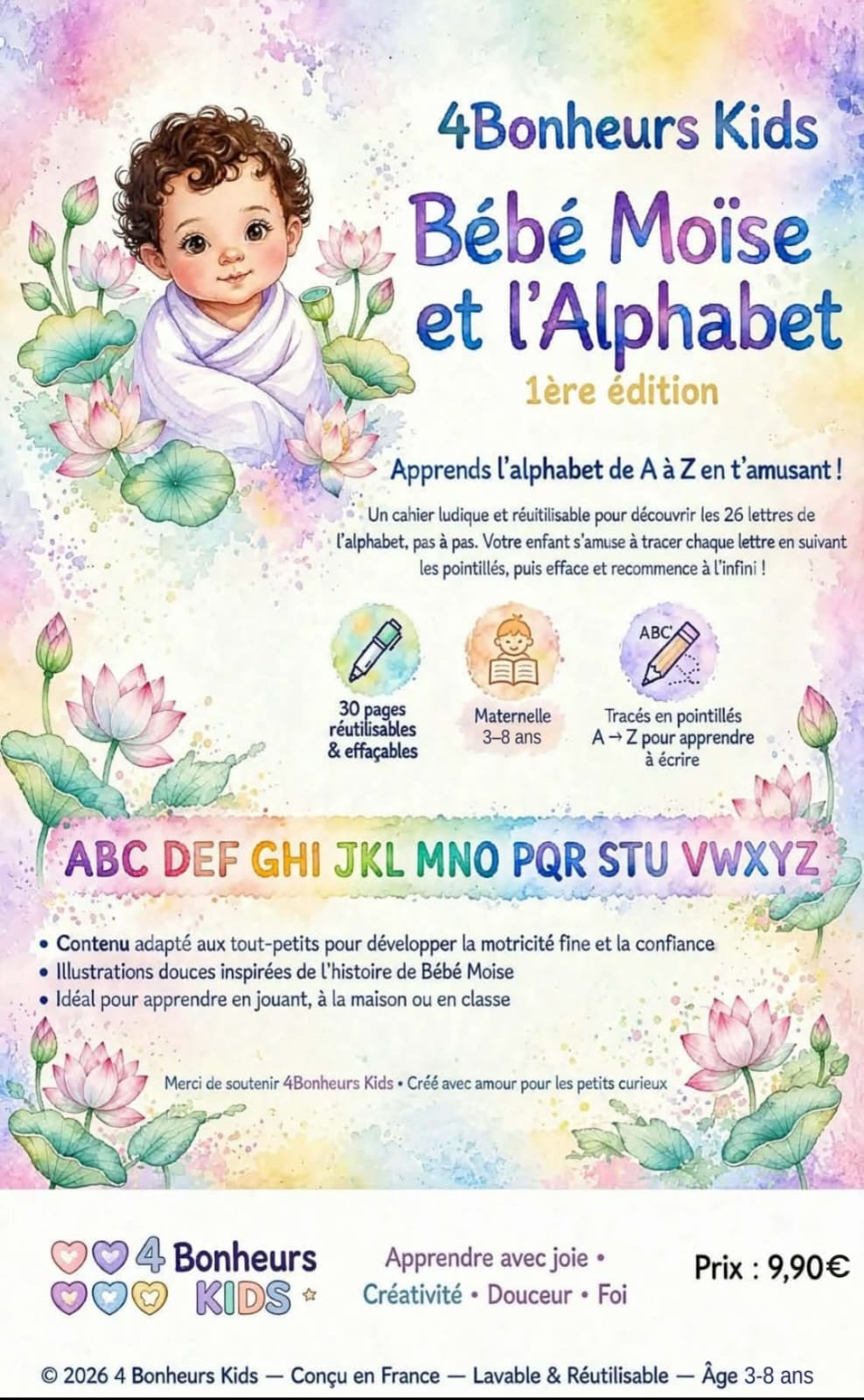 Bébé Moïse et l'Alphabet — Cahier de traçage A-Z, 3-8 ans