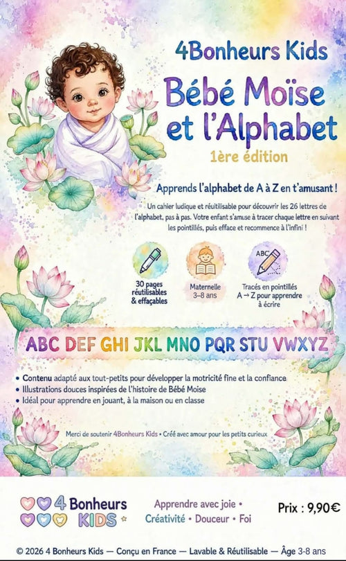 Bébé Moïse et l'Alphabet — Cahier de traçage A-Z, 3-8 ans