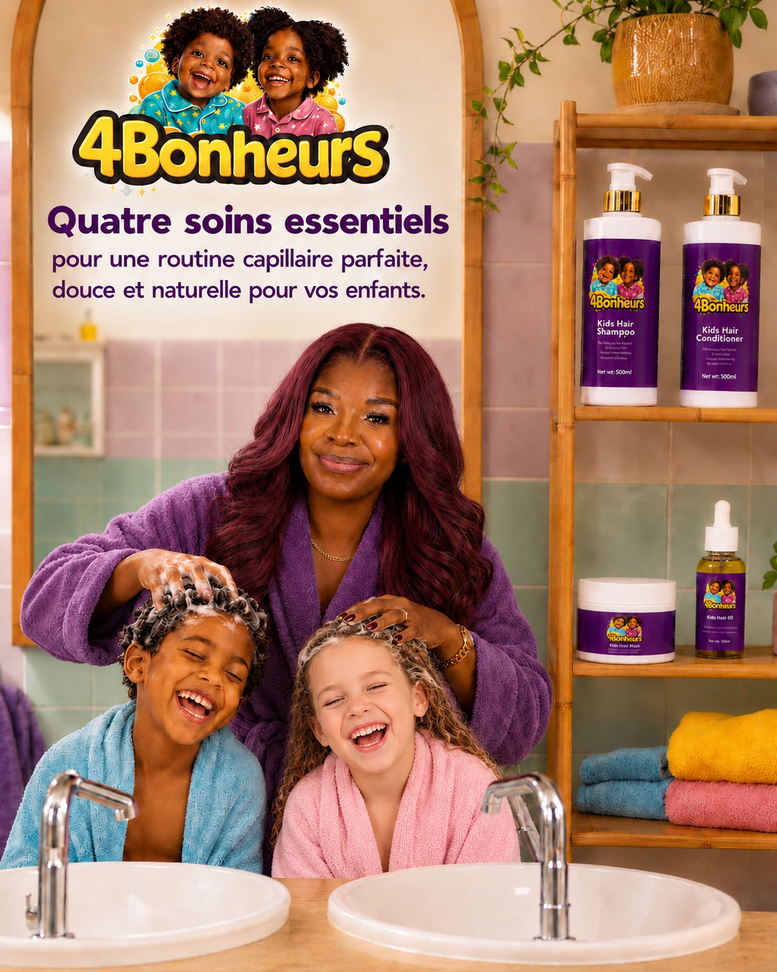 Routine soin complète 4bonheurs – Shampooing, après-Shampooing & masque capillaire enfants