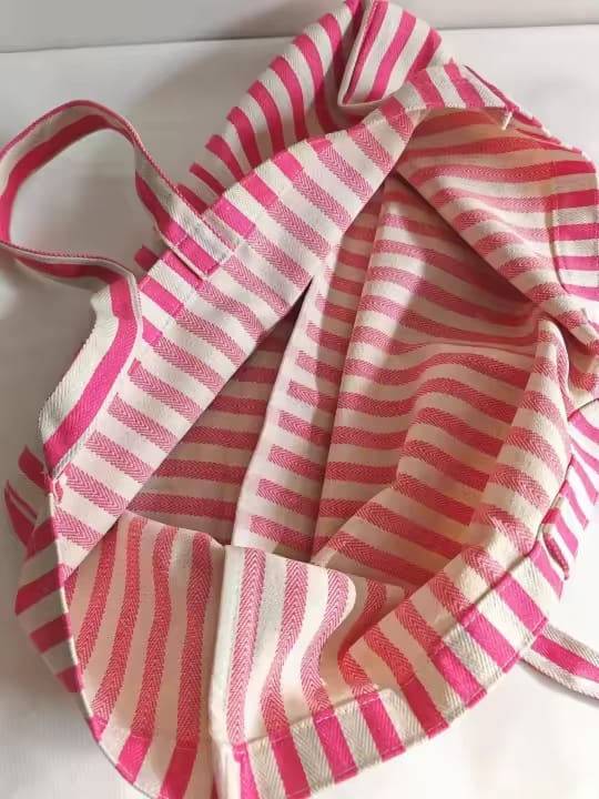Sac de plage rayé brodé – Rose | 4Bonheurs-Sweet Summer